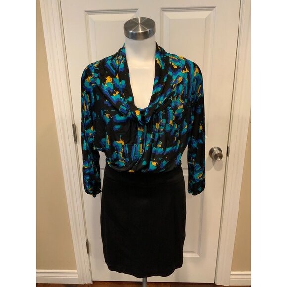 BCBG Max Azria Dress w/ Cowl Splatter Print Top & Black Skirt, Size 4 - Picture 1 of 6